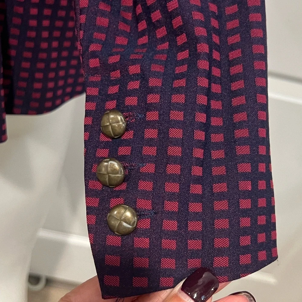 ModCloth navy maroon grid print bow back peblum blazer size large - Picture 5 of 8